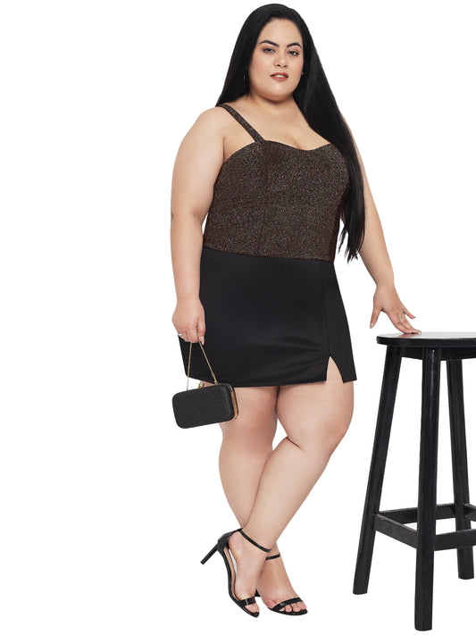 Black Plus Size Front Slit Mini Western Skirt