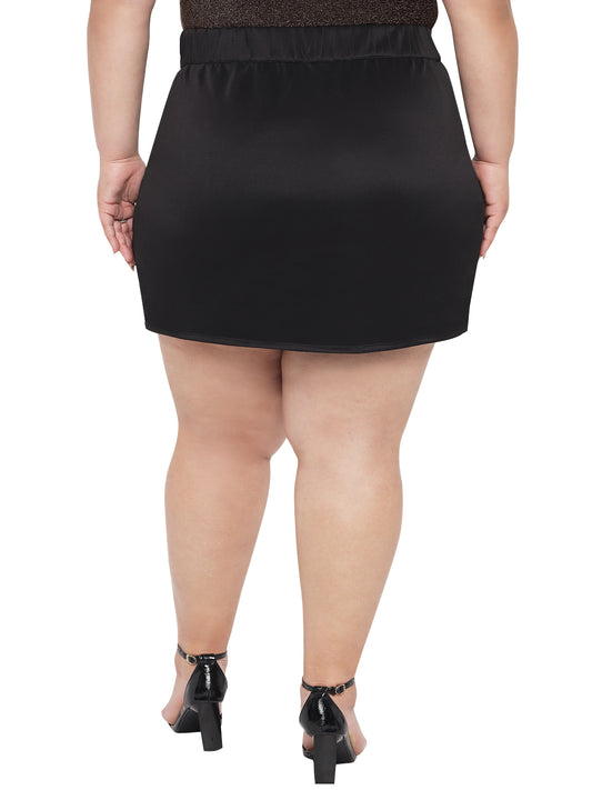 Black Plus Size Front Slit Mini Western Skirt
