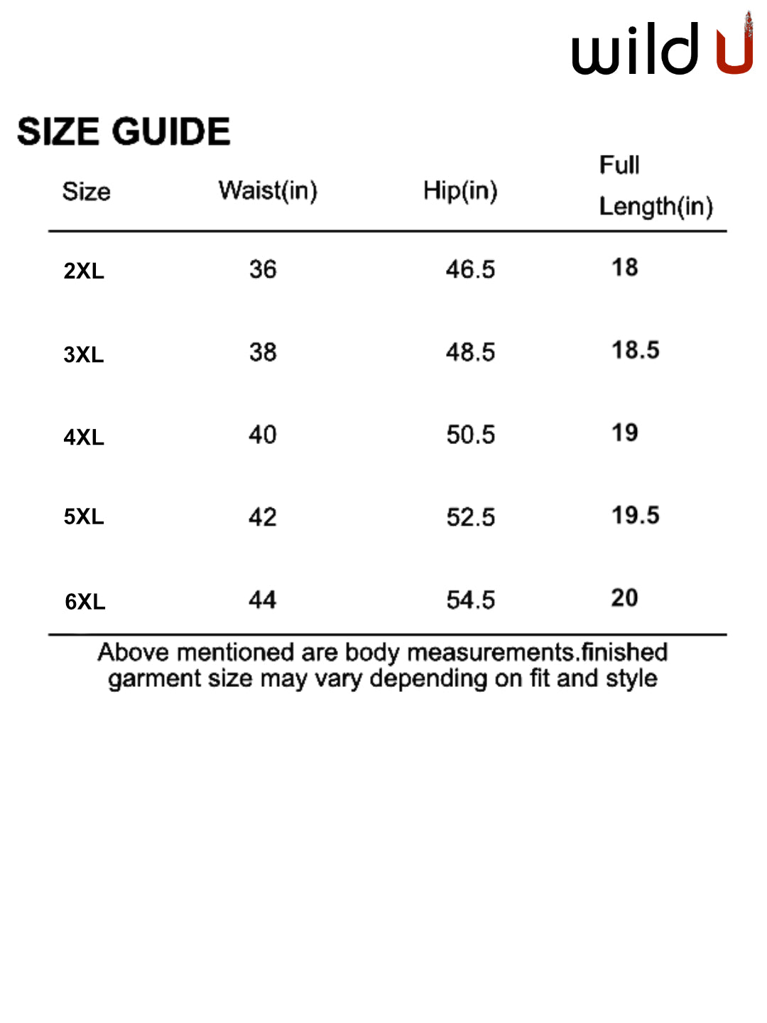 Size chart