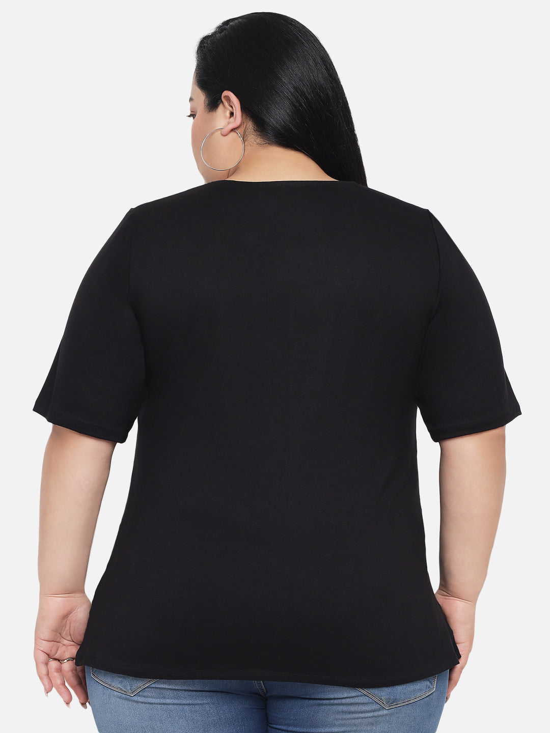 Black Plus Size Pleated Asymmetric Top