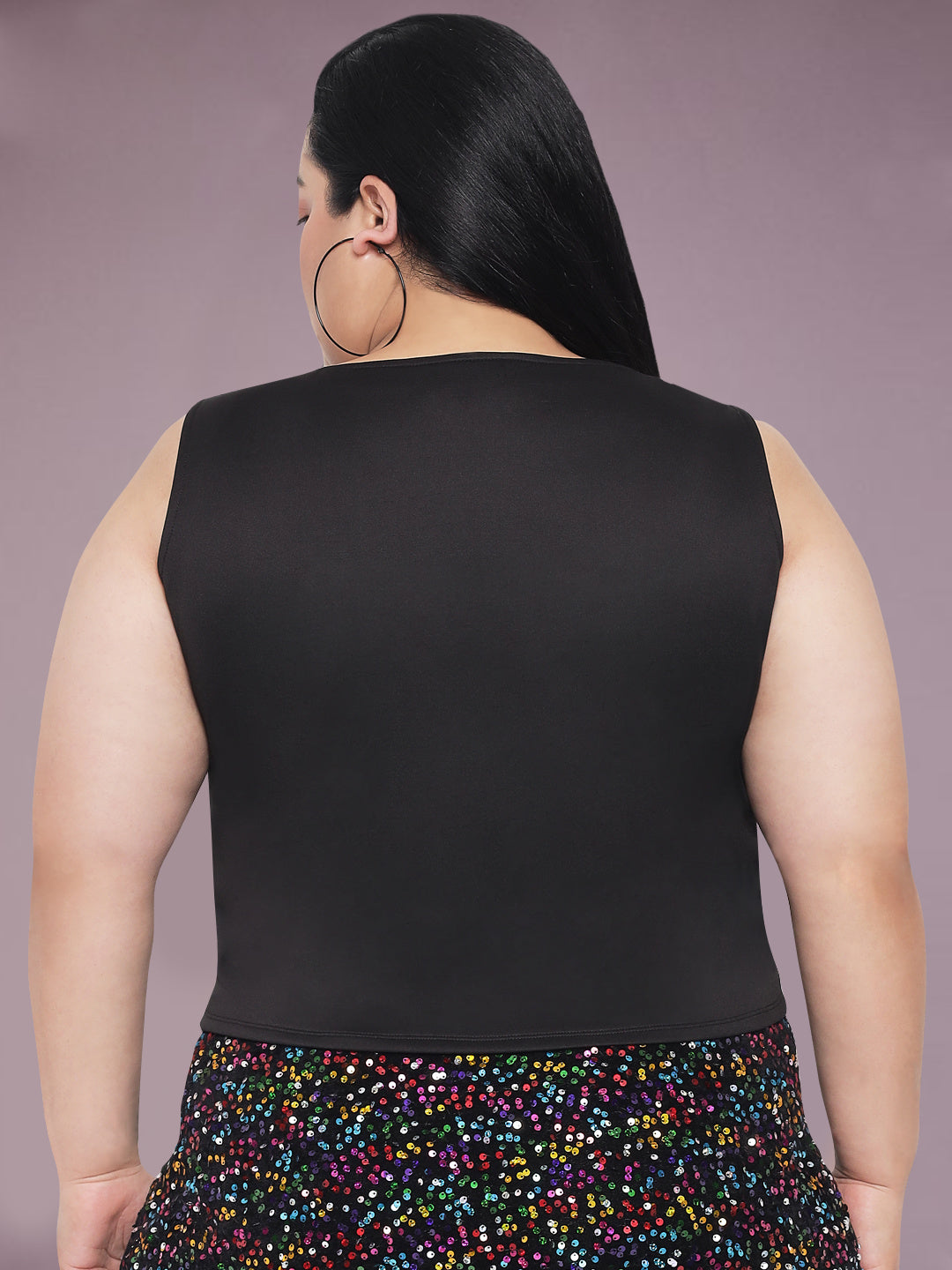 Black Plus Size Ruched Crop Western Top