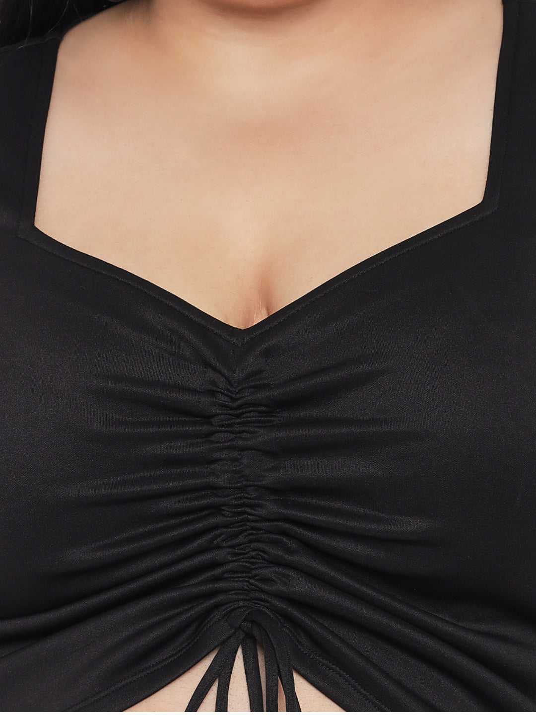 Black Plus Size Ruched Crop Western Top