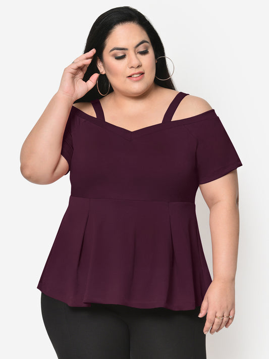 Wine Plus Size Cold Shoulder Top