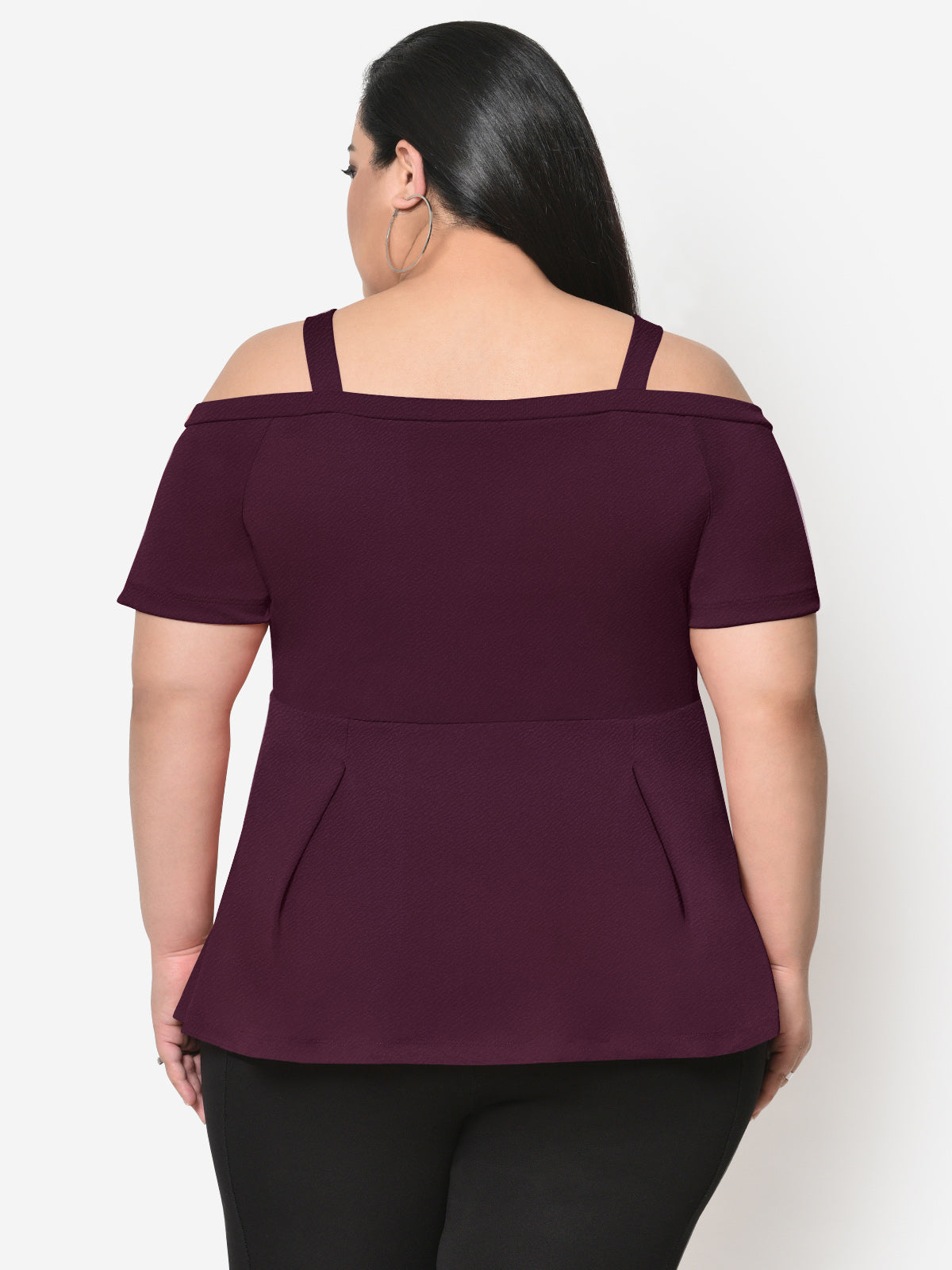 Wine Plus Size Cold Shoulder Top