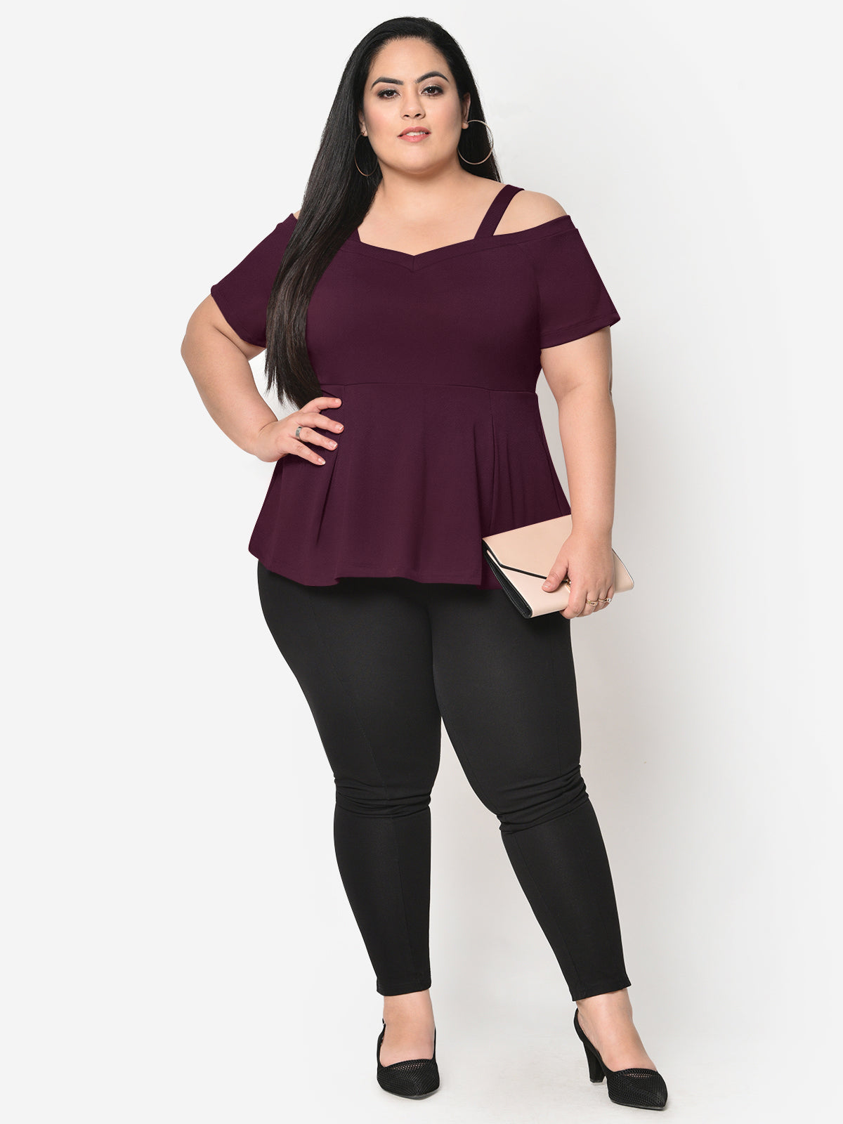 Wine Plus Size Cold Shoulder Top