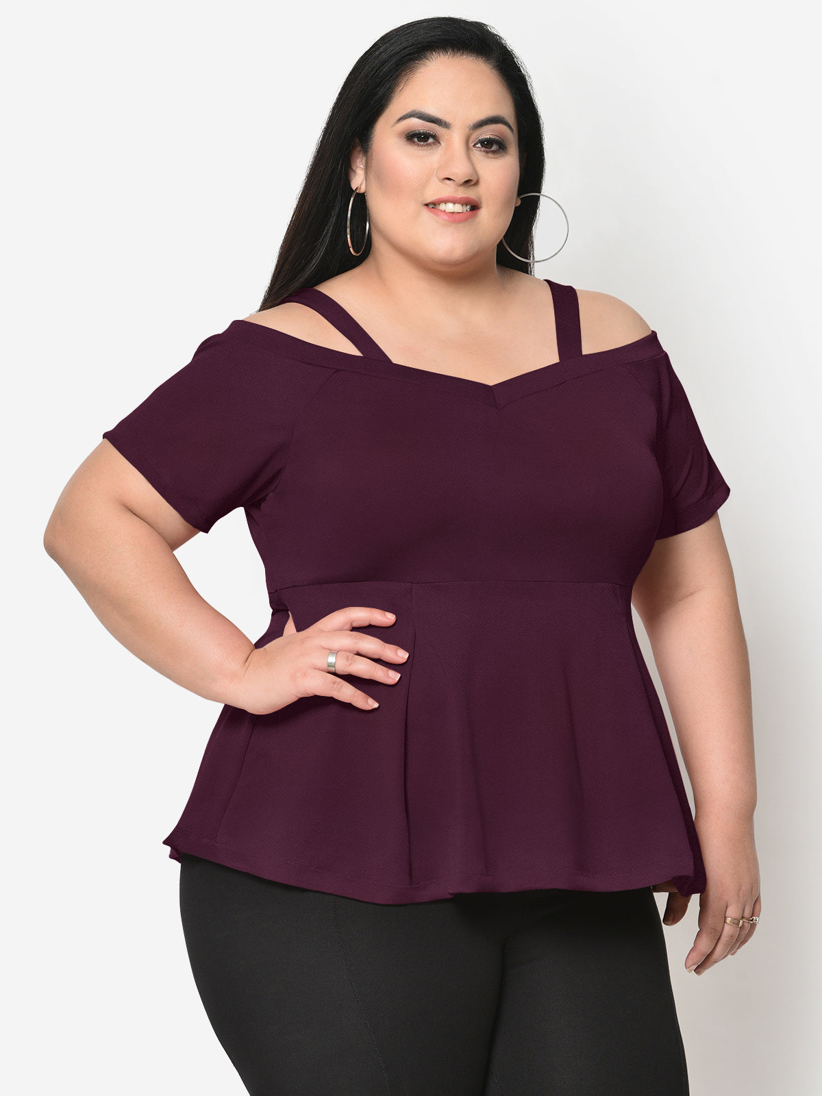 Wine Plus Size Cold Shoulder Top