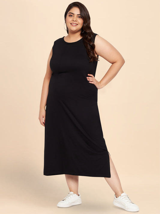 Black Plus Size Bodycon Slit Dress