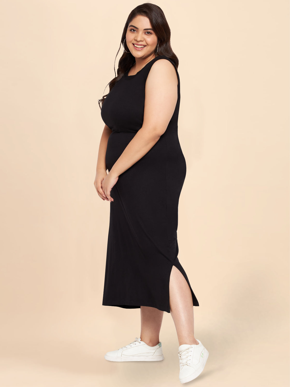 Black Plus Size Bodycon Slit Dress