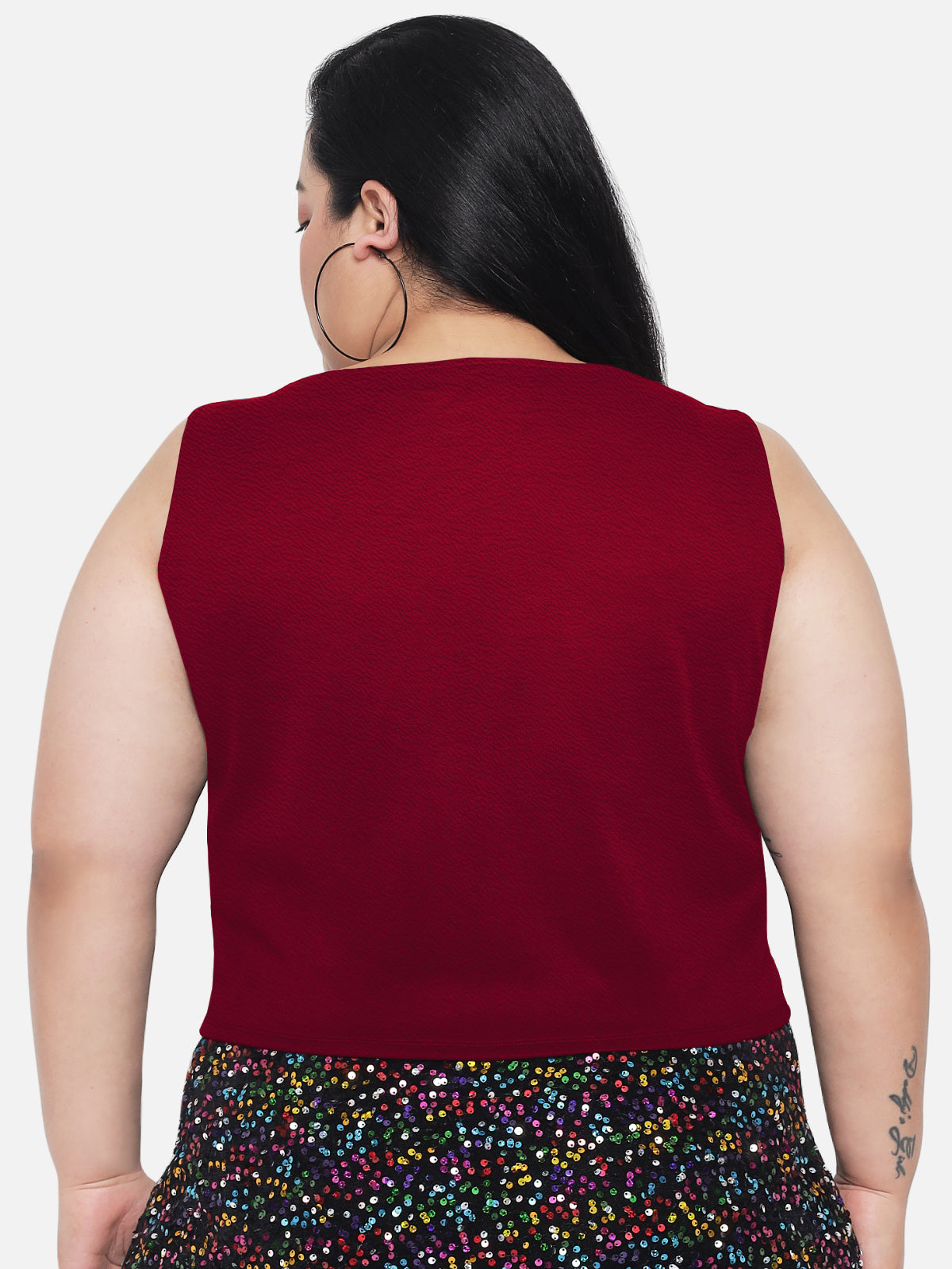 Red Plus Size Drawstring Crop Top