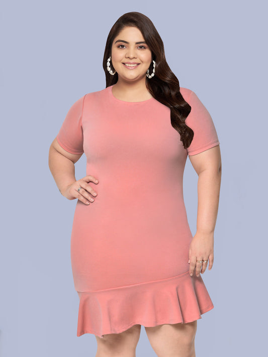Pink Plus Size Bodycon Ruffle Dress