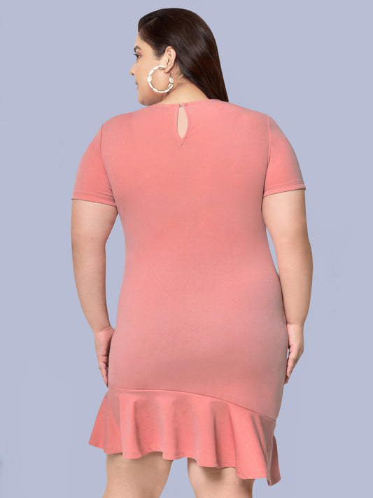 Pink Plus Size Bodycon Ruffle Dress