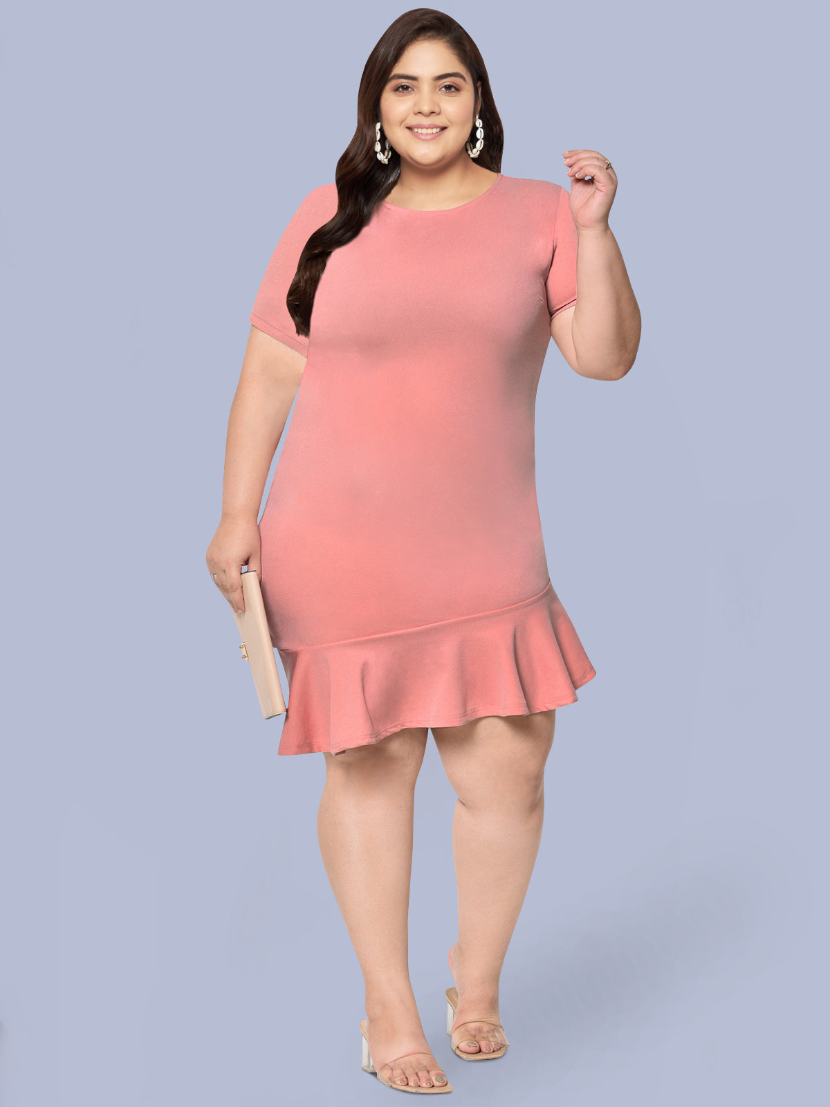 Pink Plus Size Bodycon Ruffle Dress
