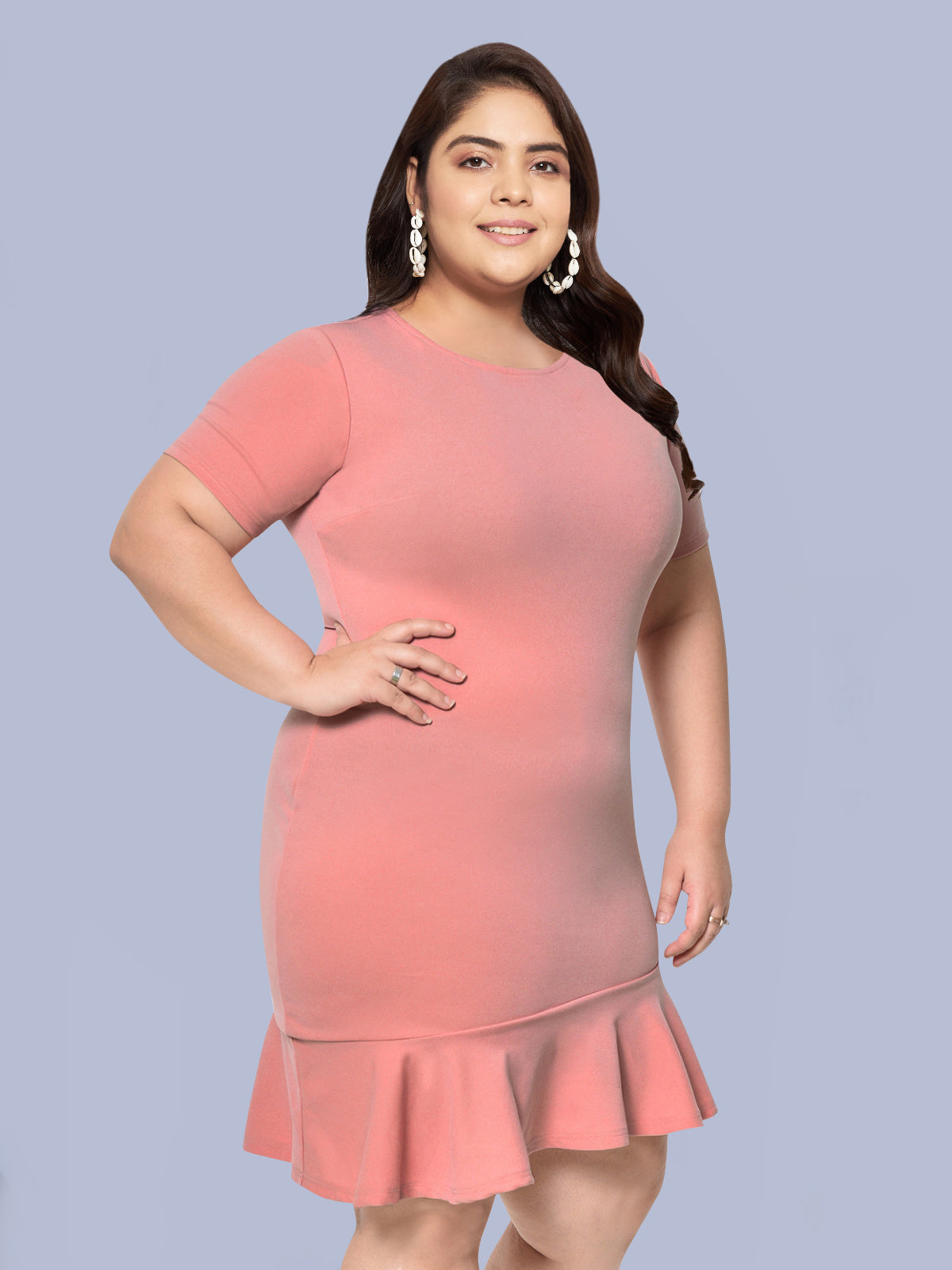 Pink Plus Size Bodycon Ruffle Dress