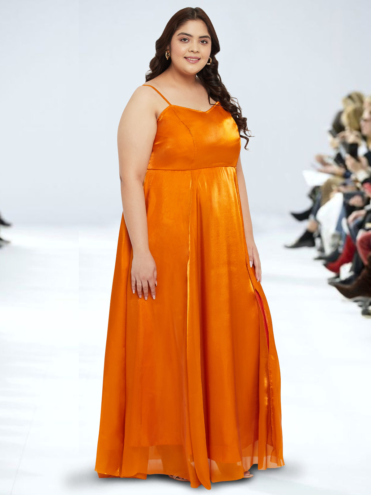 Orange Plus Size Organza Gown