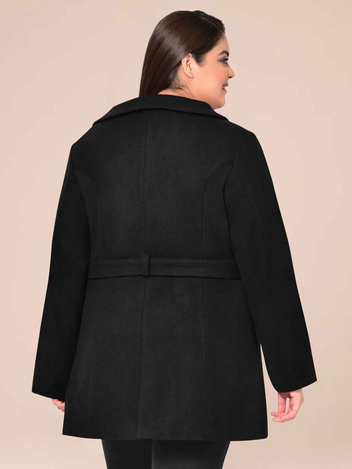 Black Plus Size Wide Collar Pure Wool Coat