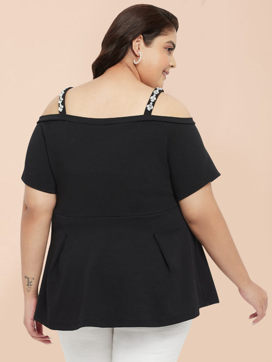 Black Plus Size Embellished Strap Top