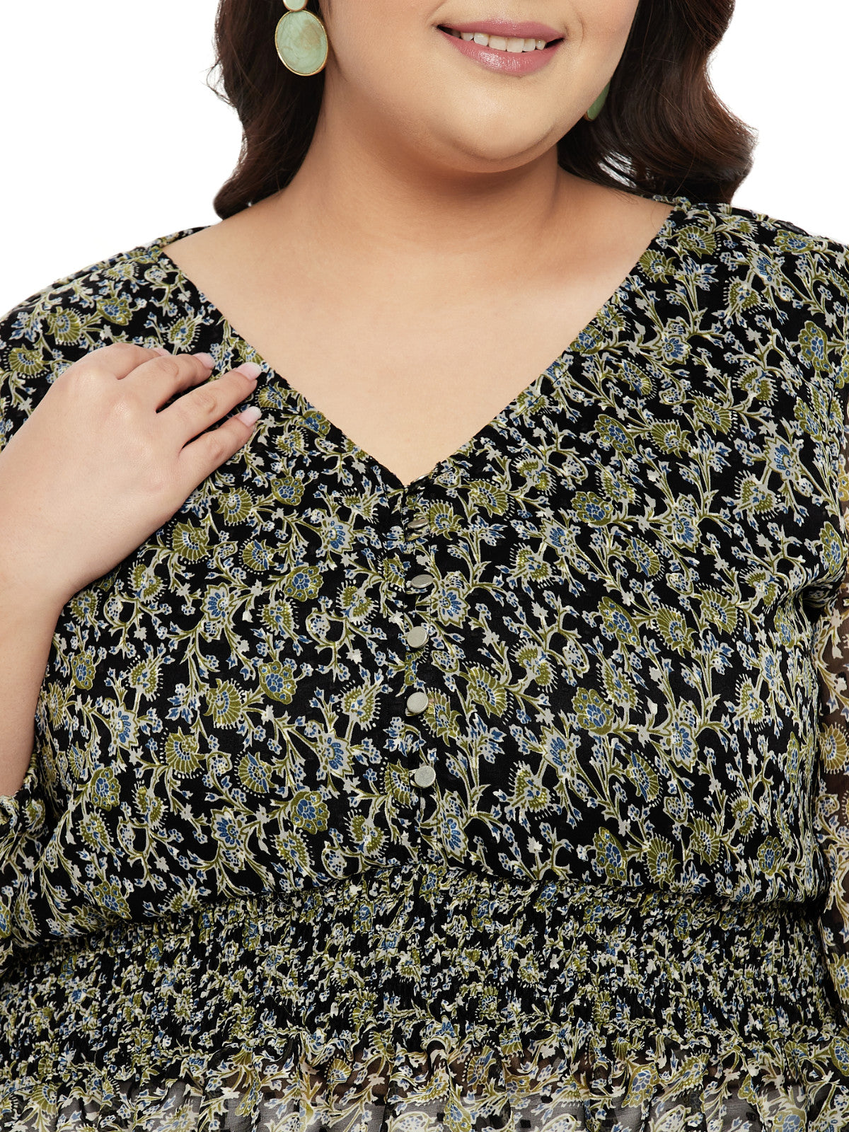 Black Plus Size Dobby Waist Smocked Top