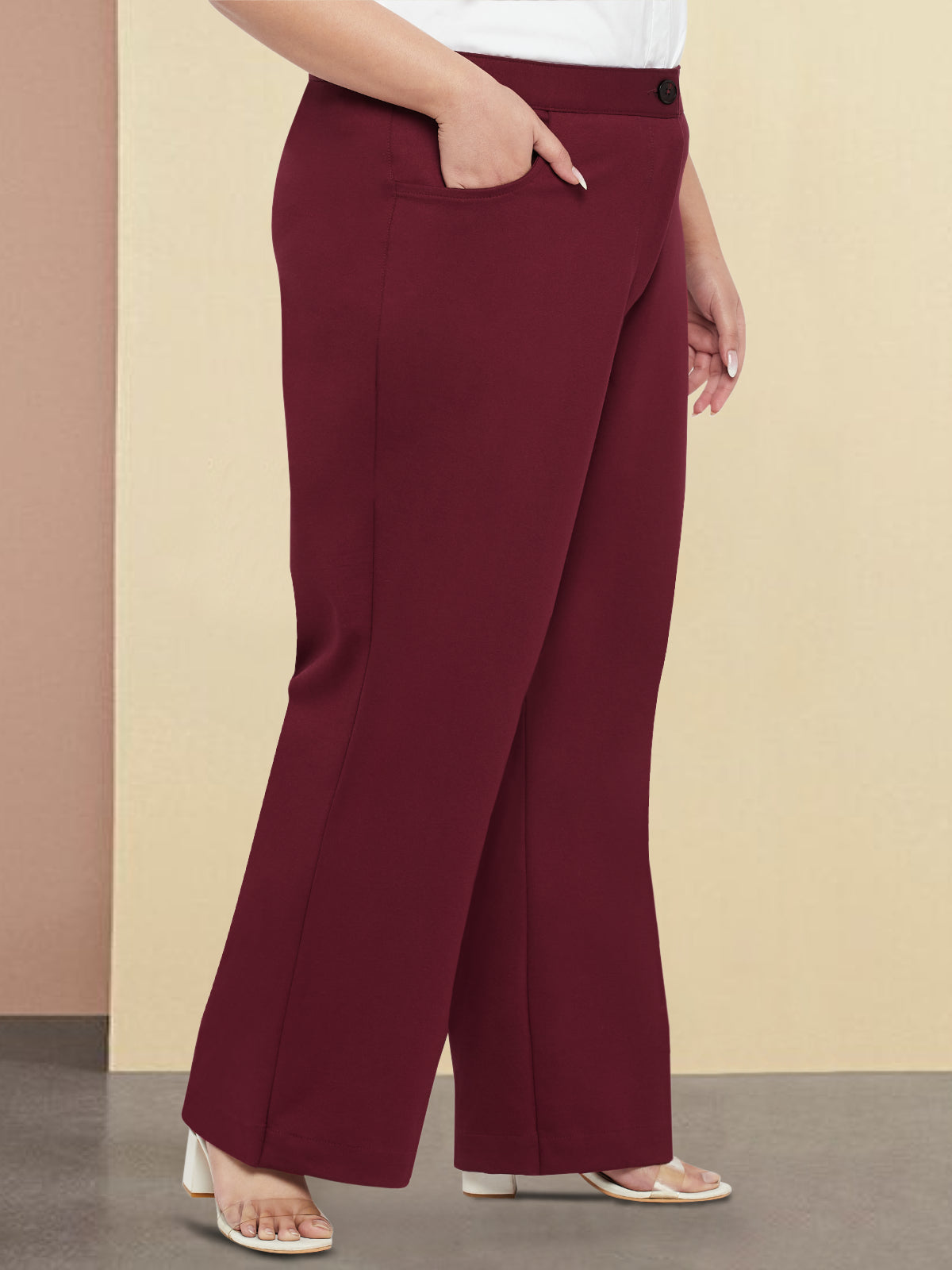 Maroon Plus Size Straight Extra Stretch Trouser