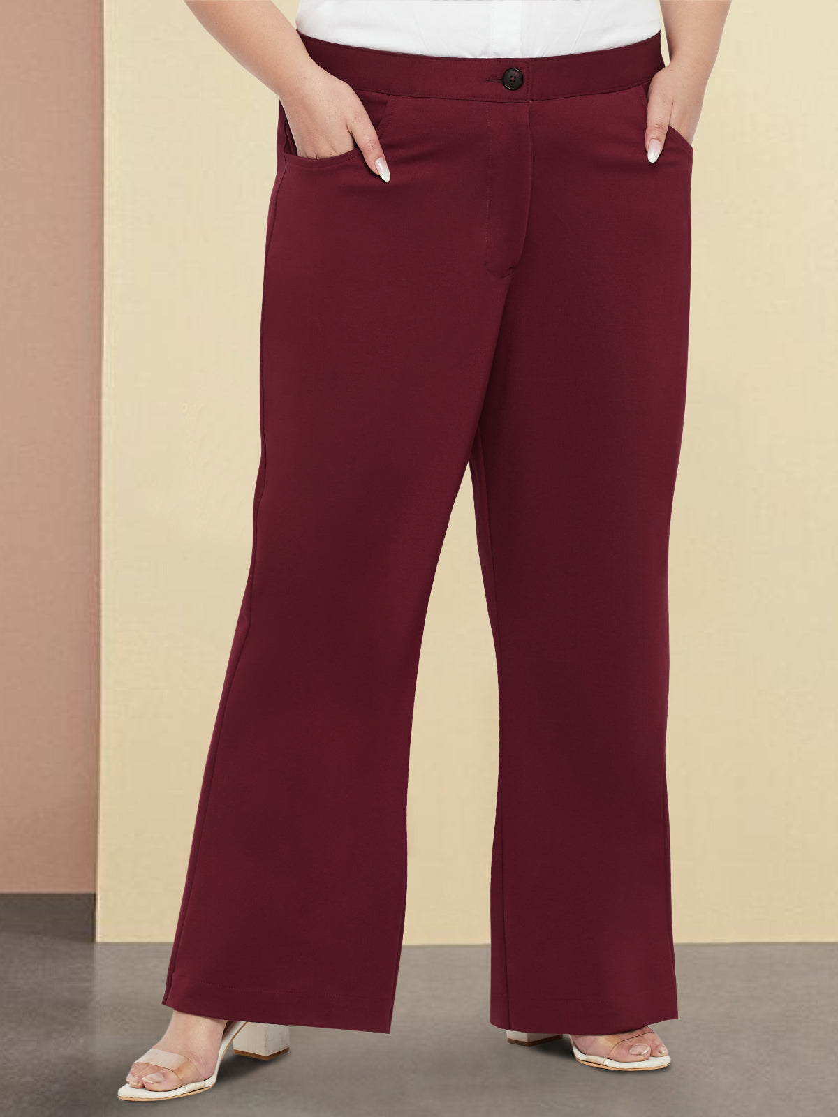 Maroon Plus Size Straight Extra Stretch Trouser