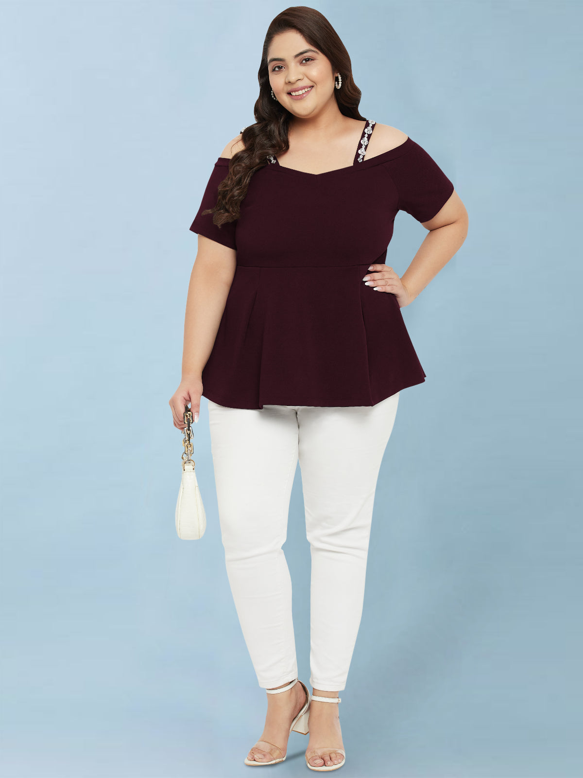Wine Plus Size Embellished Strap Top