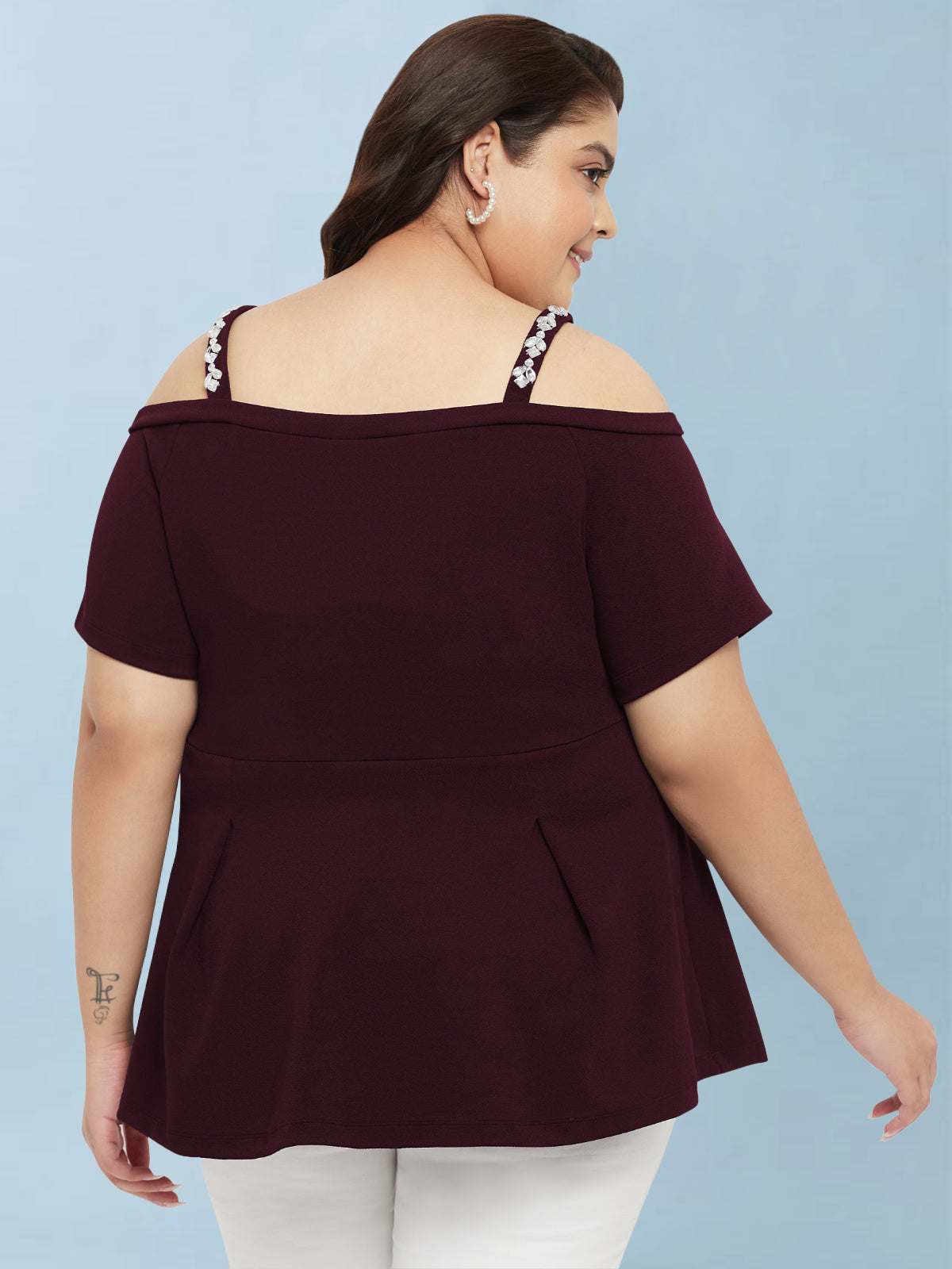 Wine Plus Size Embellished Strap Top