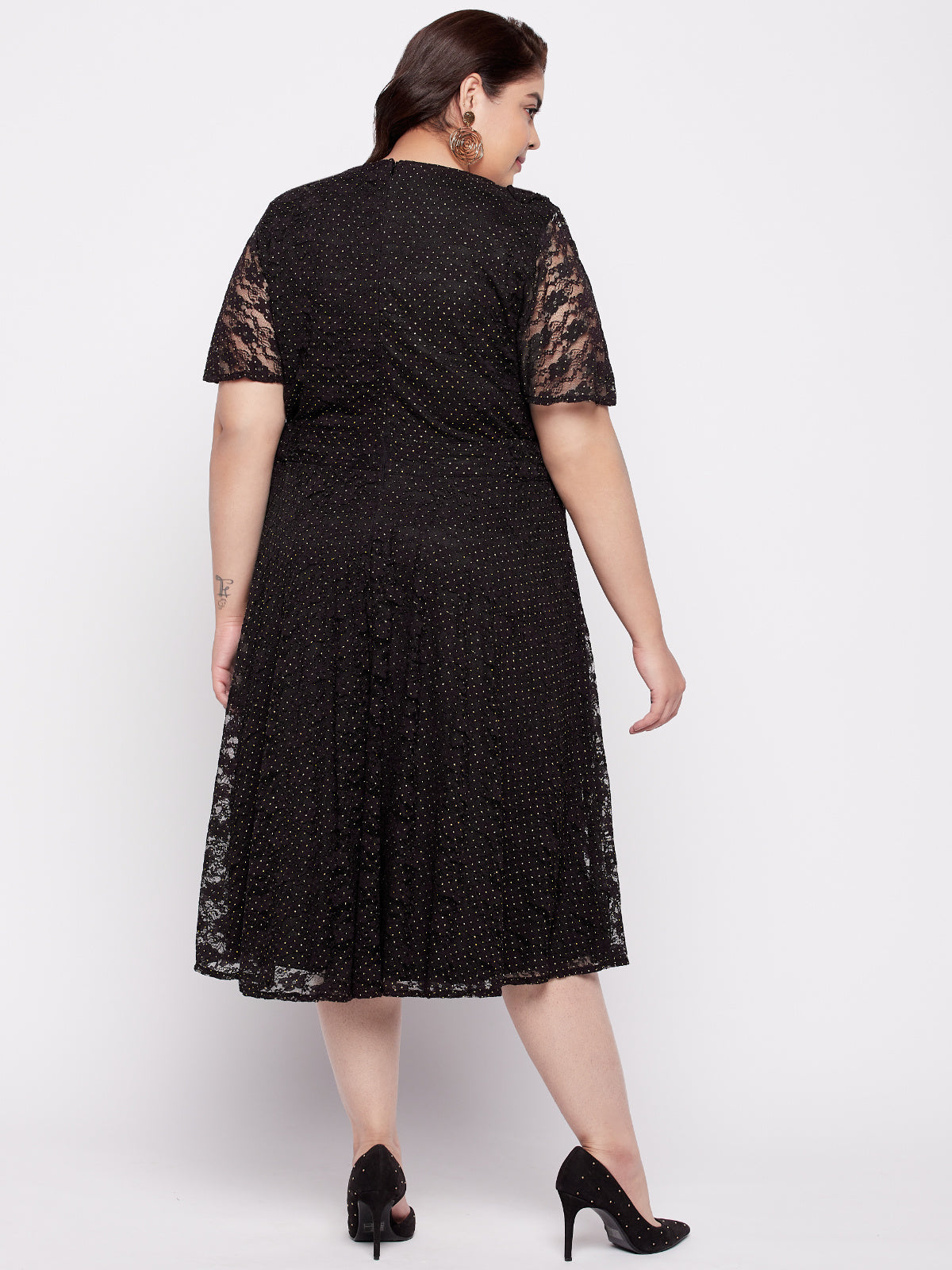 Women Black Plus Size Lace Butterfly Sleeve Dress
