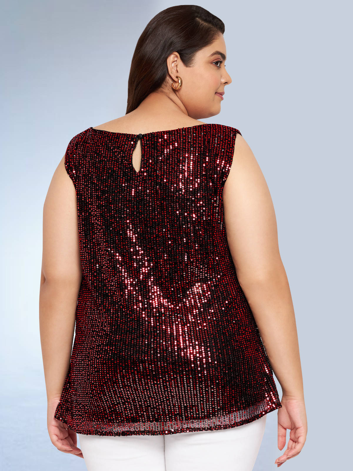 Red Plus Size Sequin A-line Top