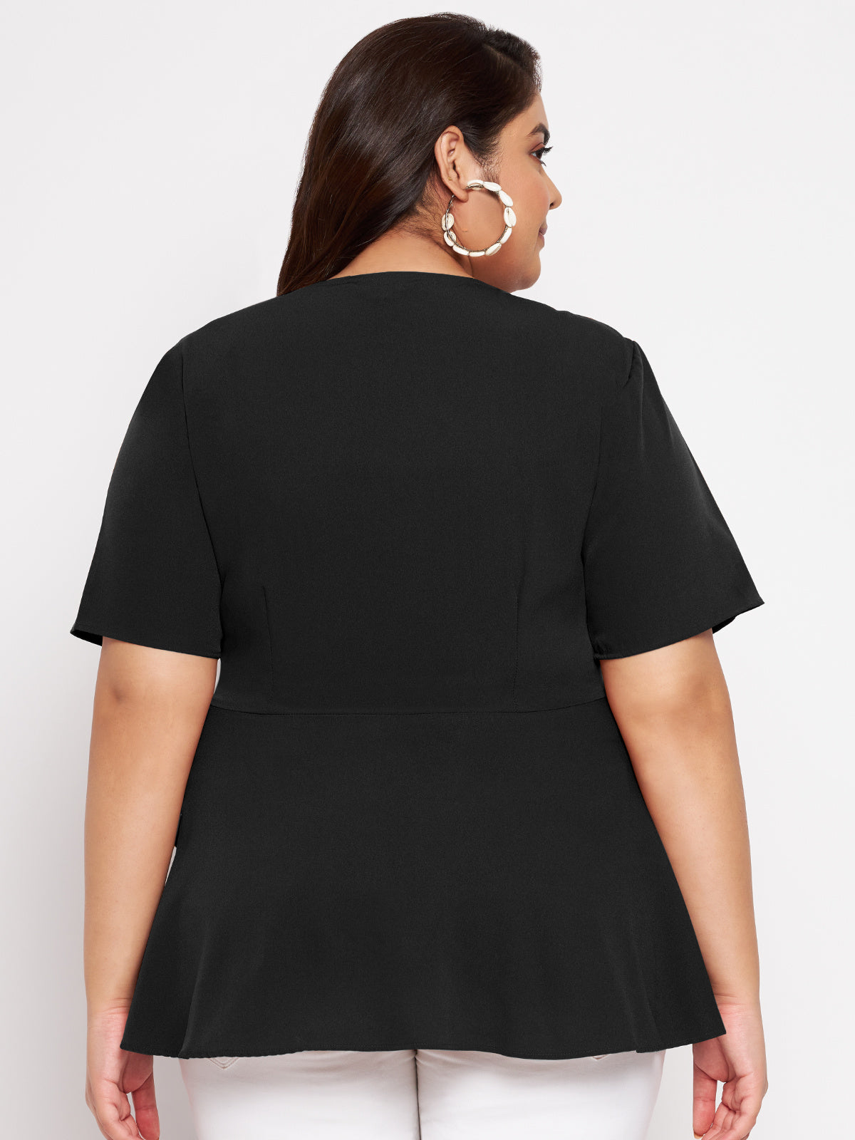 Black Plus Size Ruffle Wrap Peplum Top