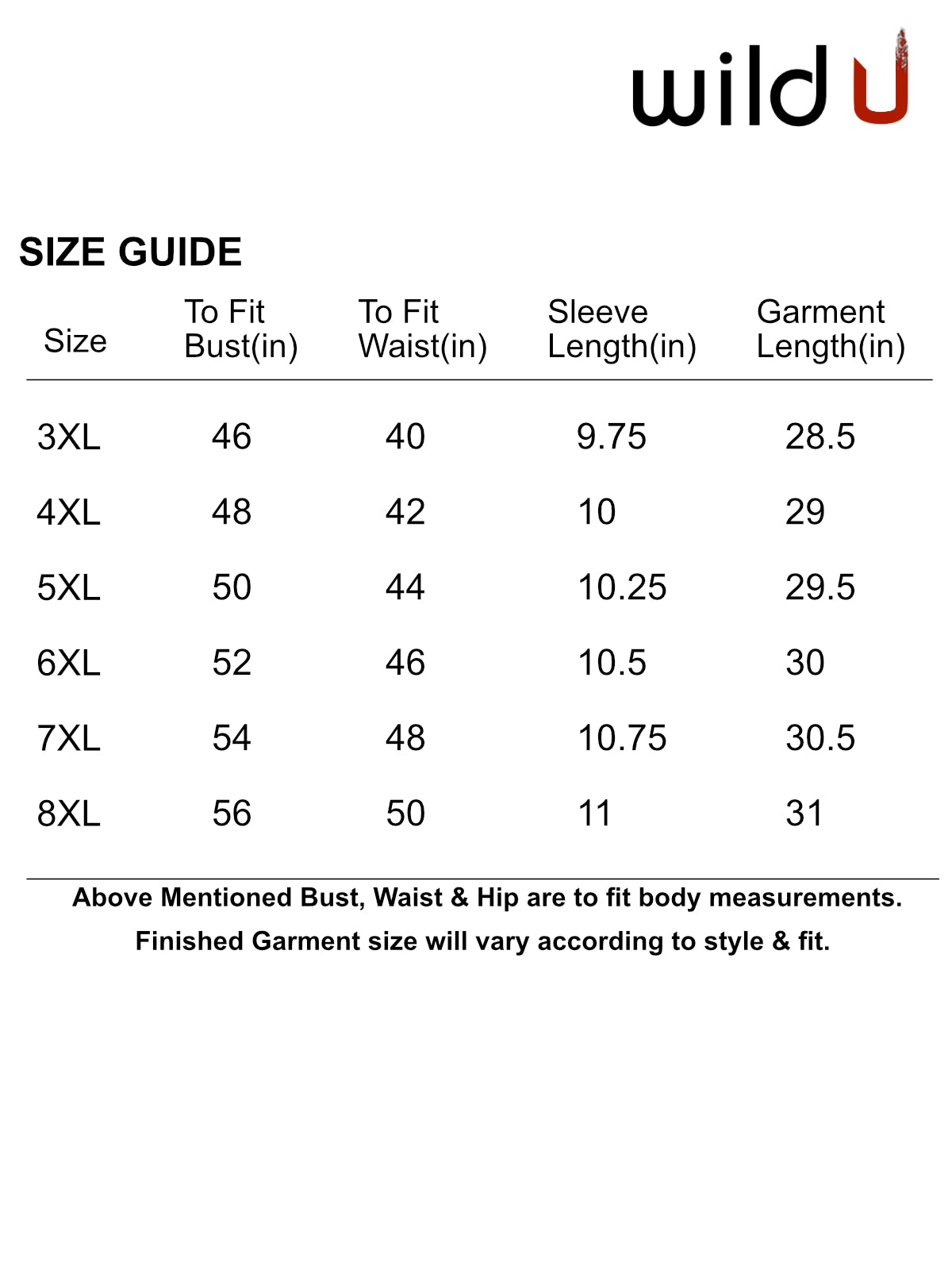 Size chart