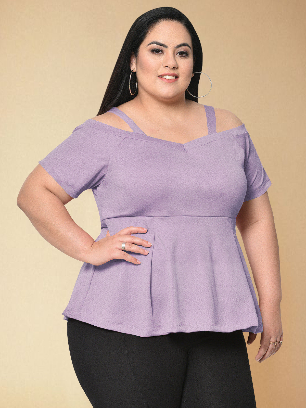 Purple Plus Size Cold Shoulder Top