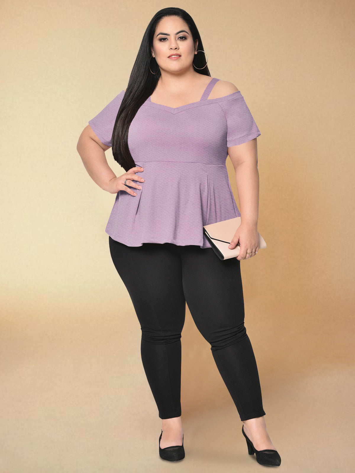Purple Plus Size Cold Shoulder Top
