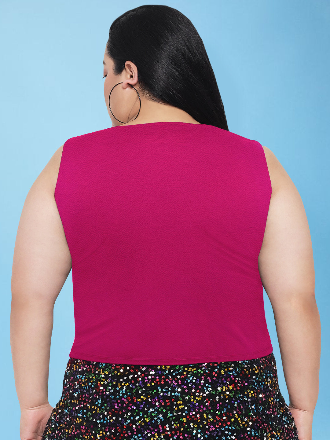 Fuschia Pink Plus Size Drawstring Crop Top