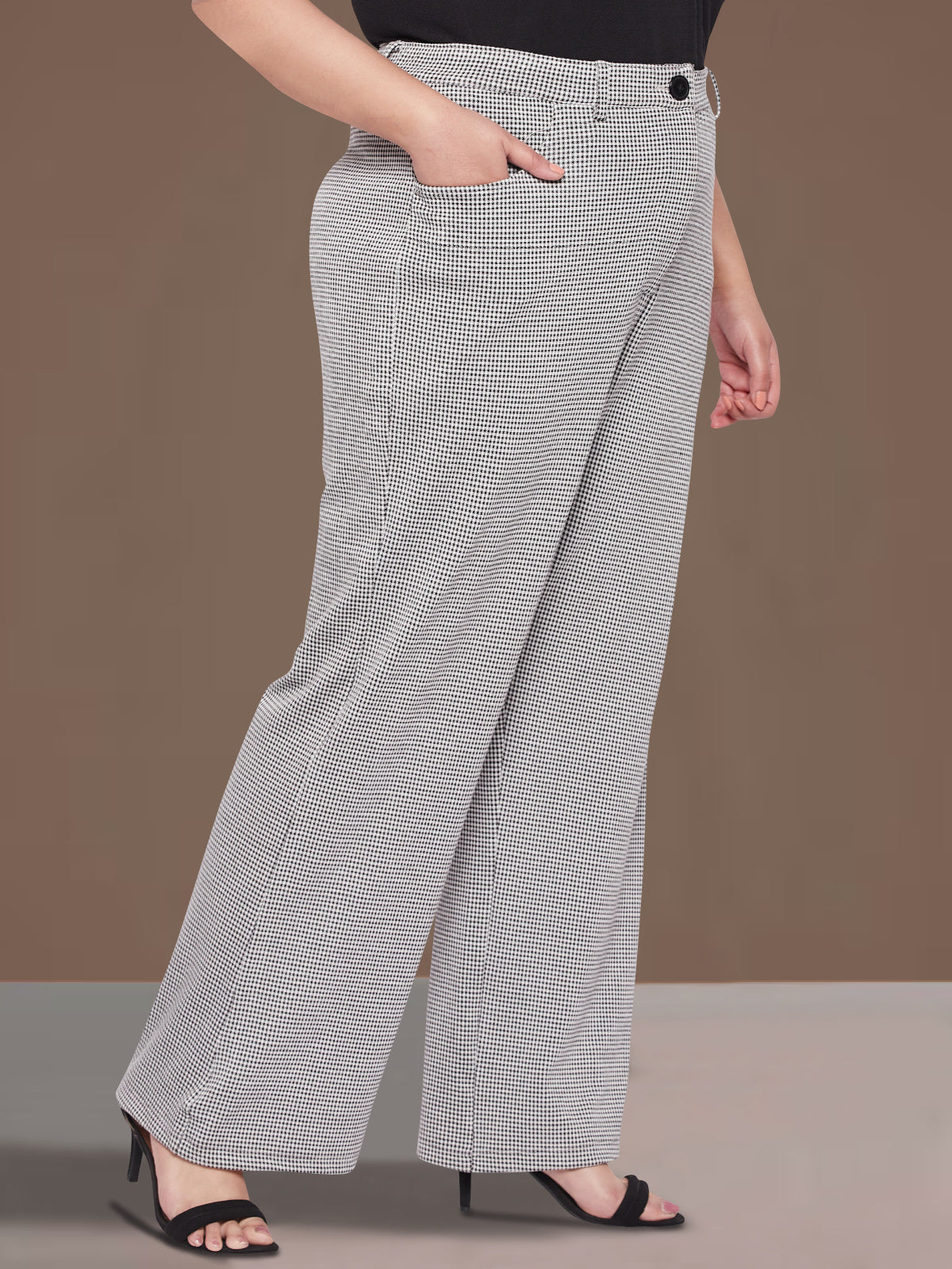 Black White Houndstooth Plus Size Stretch Trouser