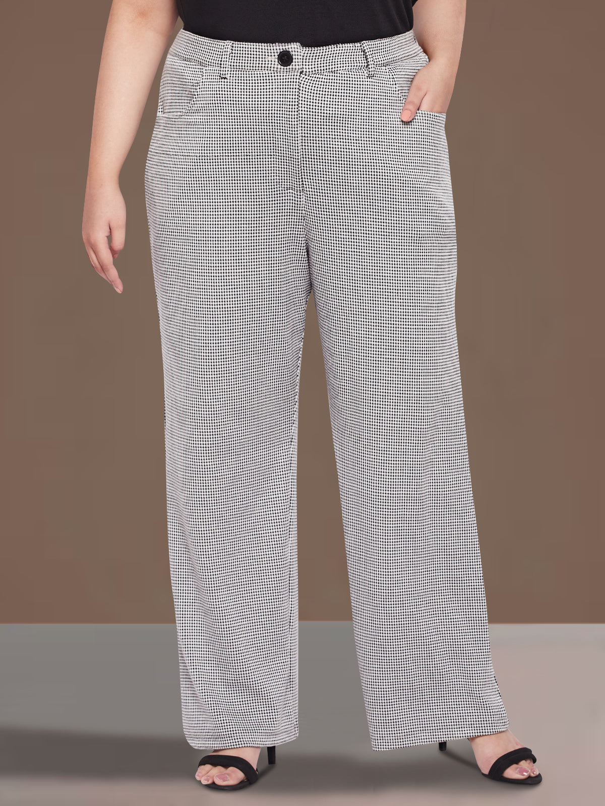 Black White Houndstooth Plus Size Stretch Trouser