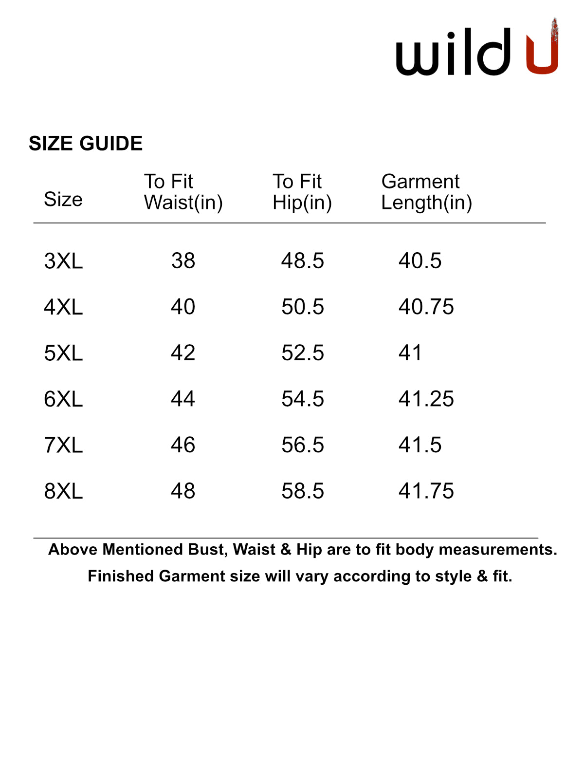 Size chart