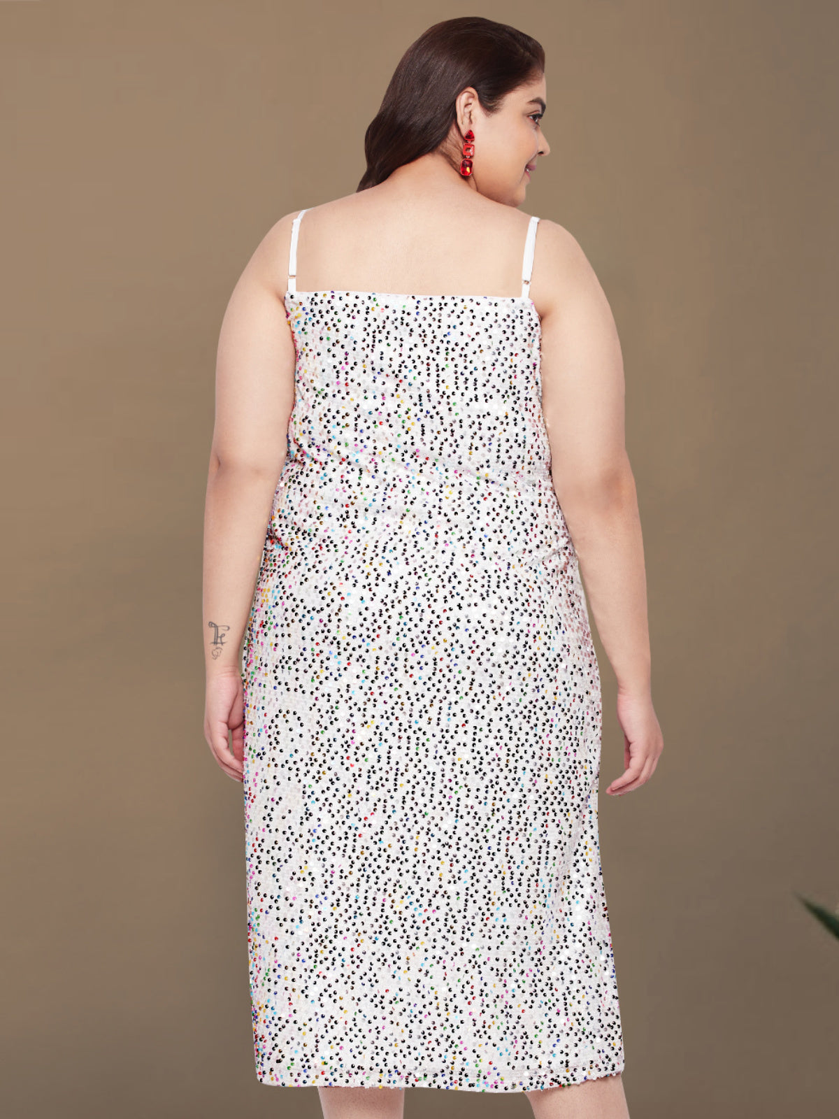 White Plus Size Multi Sequin Slit Dress