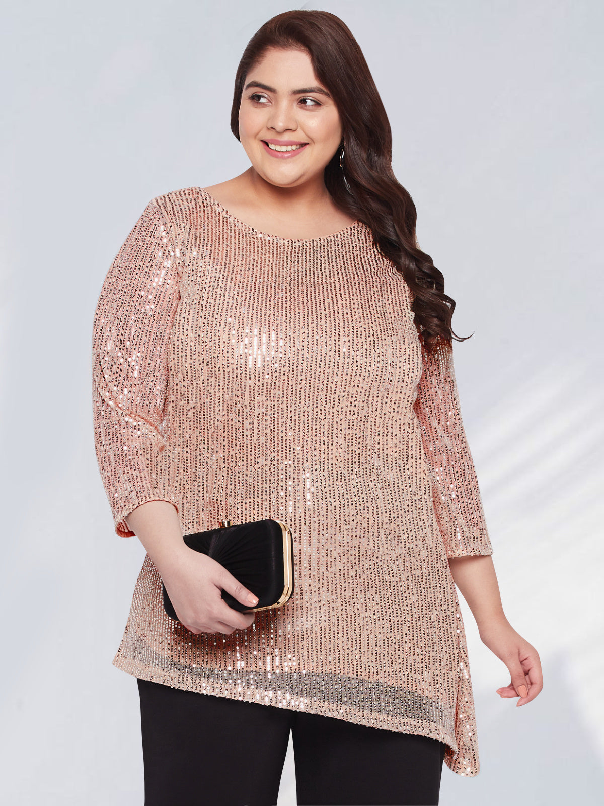 Beige Plus Size Sequin Asymmetric Top