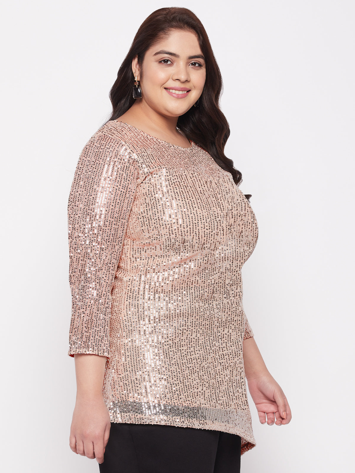 Beige Plus Size Sequin Asymmetric Top