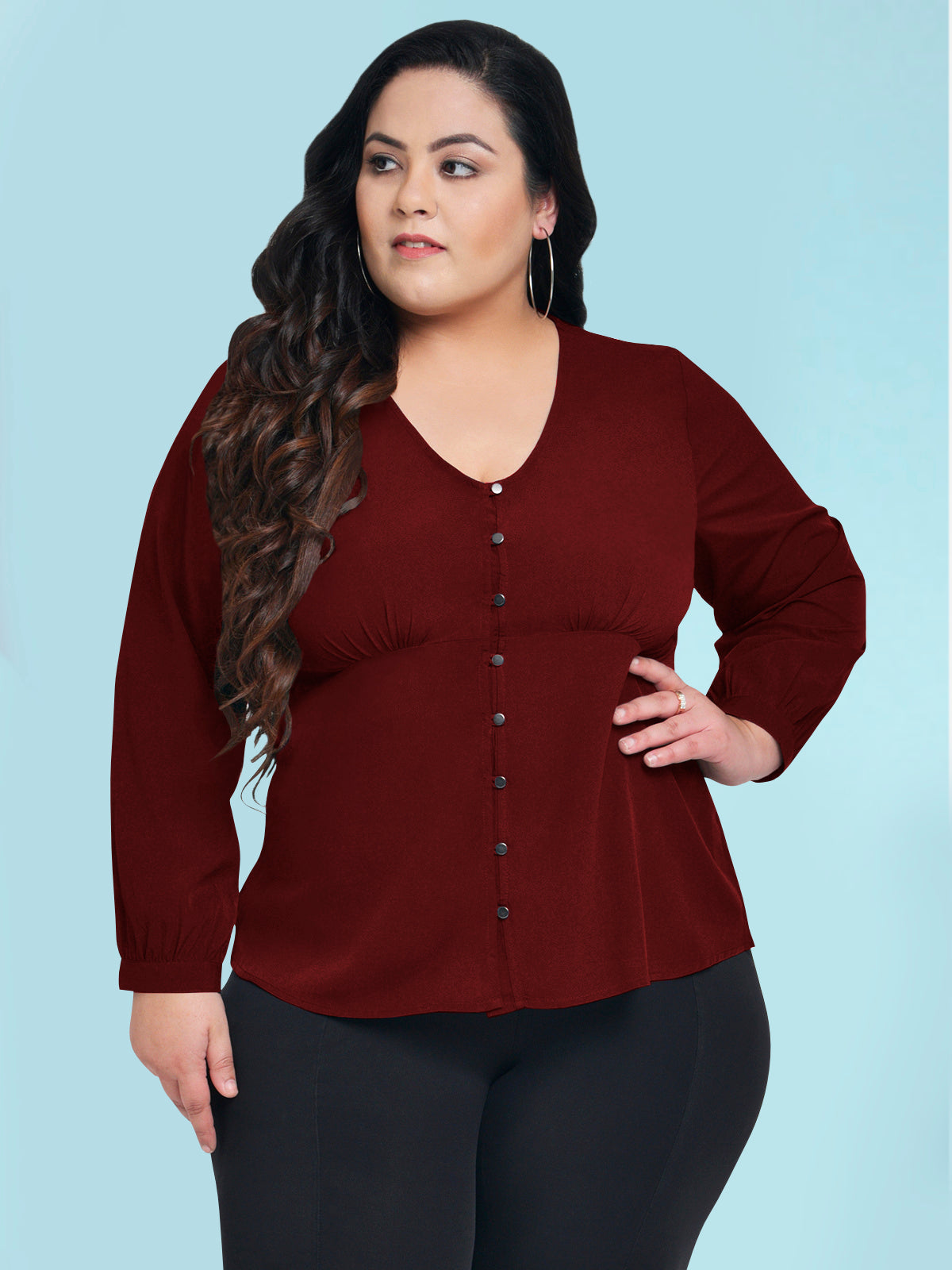 Maroon Plus Size Boho Button Top