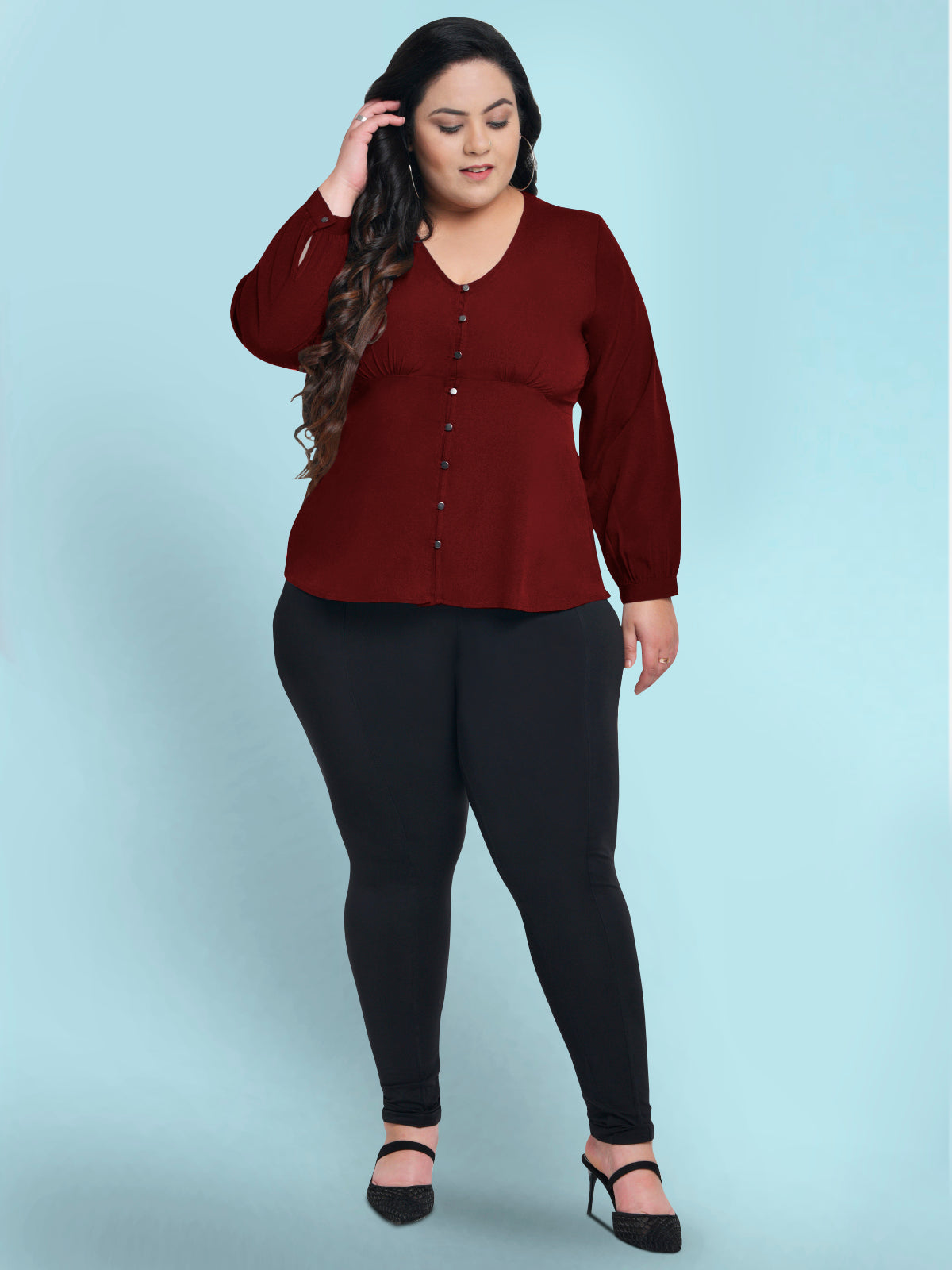Maroon Plus Size Boho Button Top