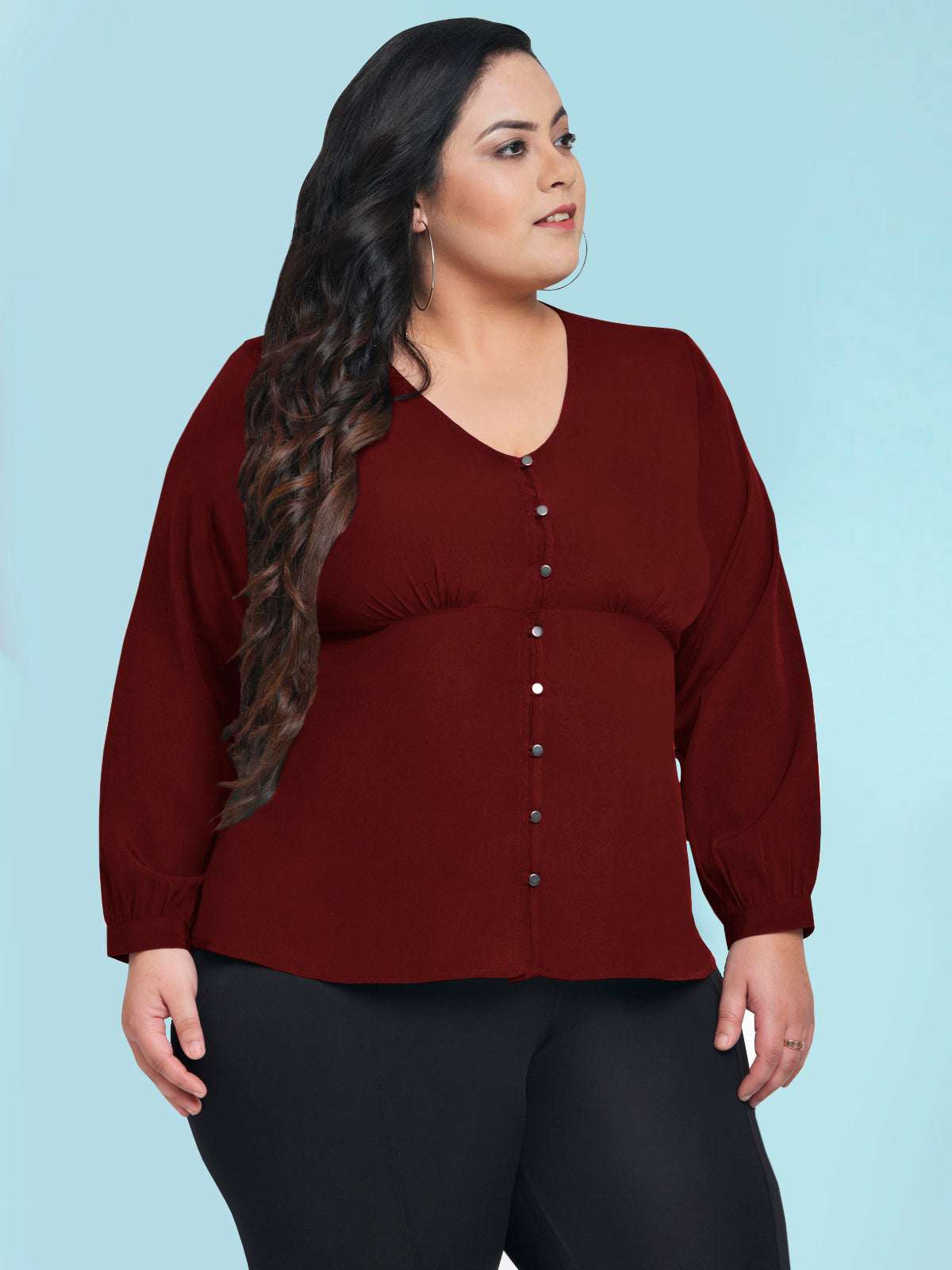 Maroon Plus Size Boho Button Top