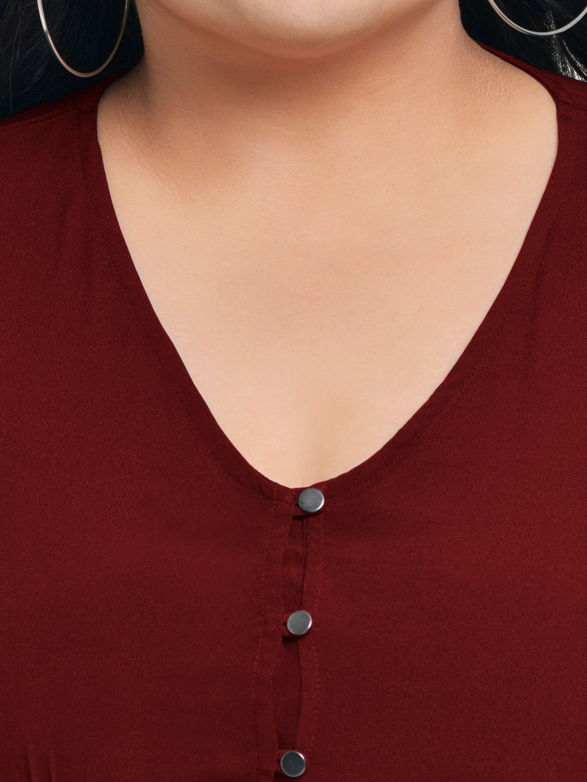 Maroon Plus Size Boho Button Top