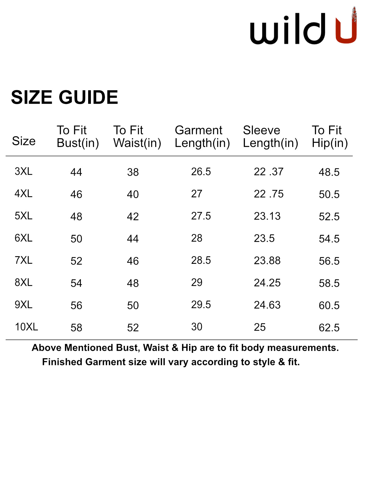 Size chart