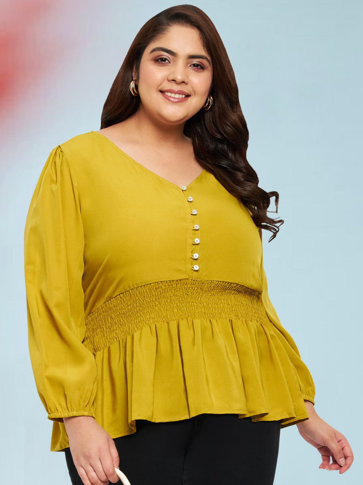 Mustard Plus Size Smocked Top