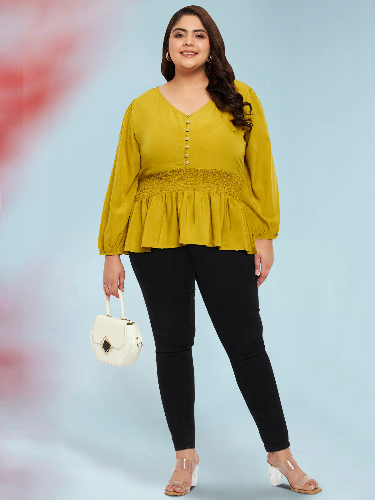 Mustard Plus Size Smocked Top
