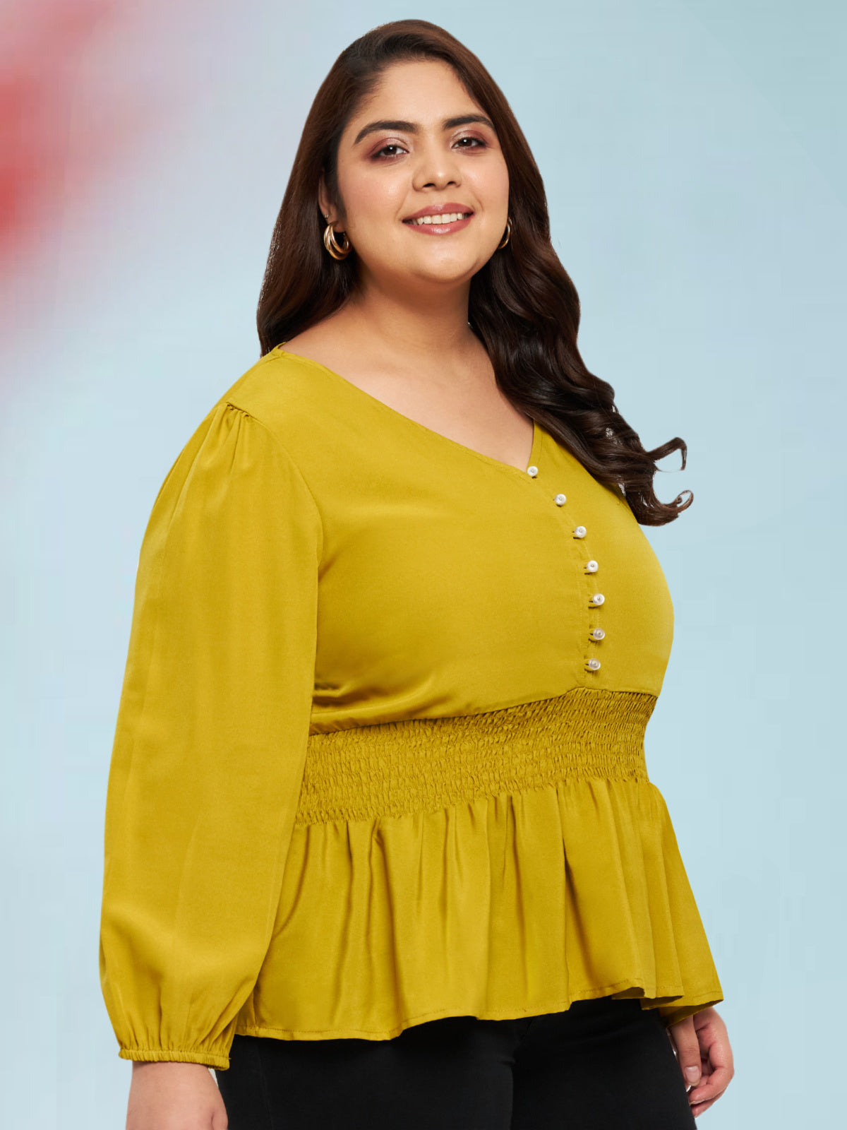 Mustard Plus Size Smocked Top