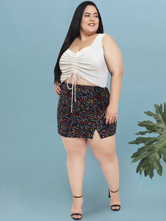 White Plus Size Drawstring Crop Top