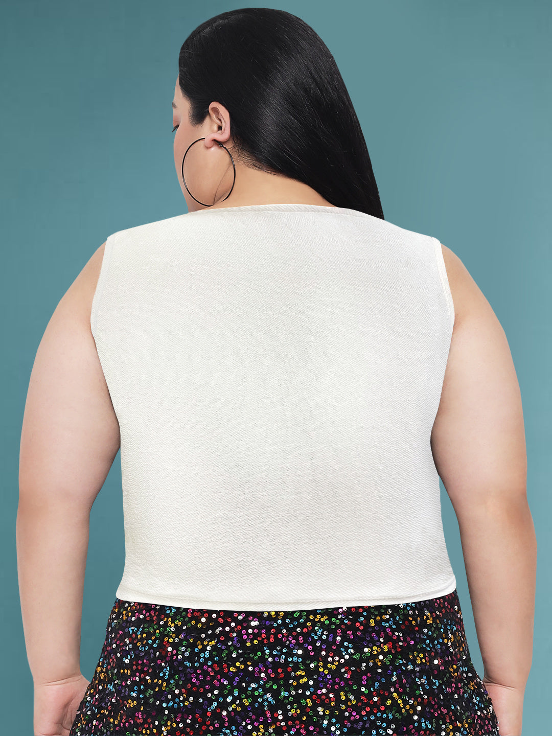 White Plus Size Drawstring Crop Top