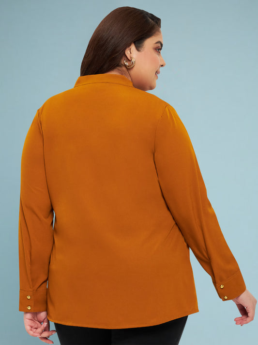 Brown Plus Size Keyhole Knotting Top