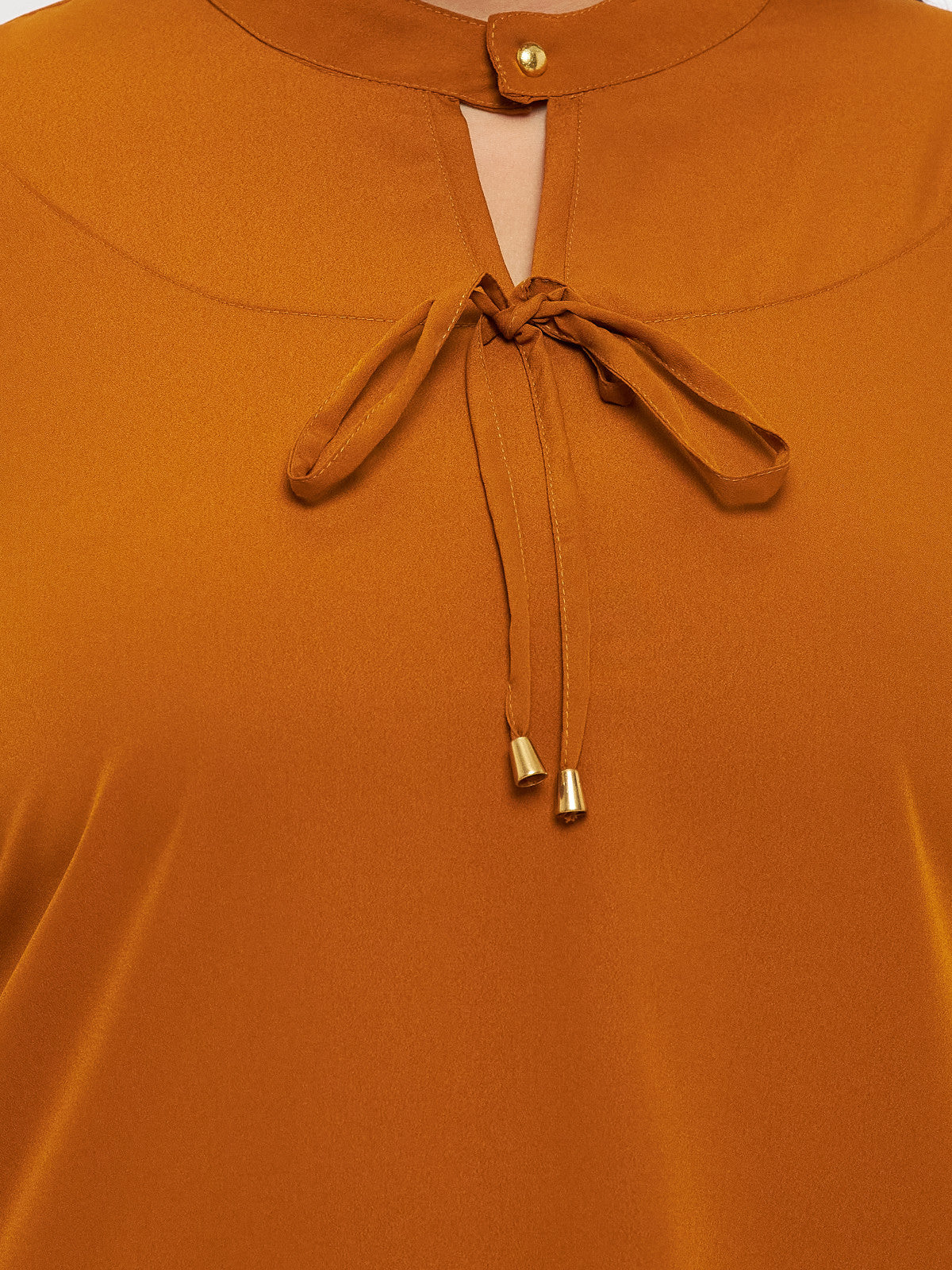 Brown Plus Size Keyhole Knotting Top